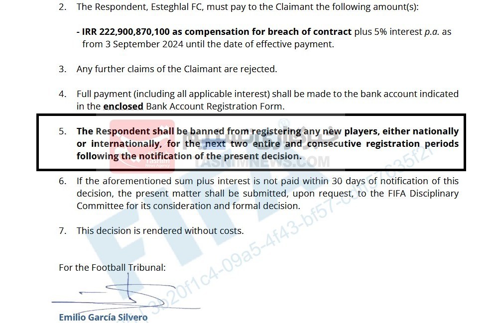 استقلال , جلالالدین ماشاریپوف , سازمان لیگ فوتبال ایران , فدراسیون فوتبال ,