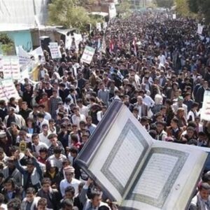 راهپیمایی مردم صعده یمن در محکومیت اهانت به قرآن و حمایت از فلسطین