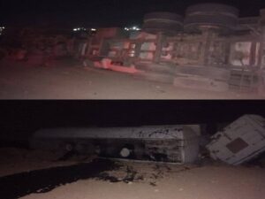 واژگونی تانکر ۲۵ هزار لیتری مازوت در محور قروه–بیجار