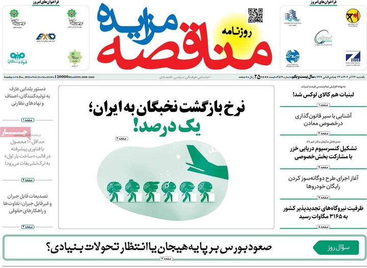 روزنامه های اقتصادی 23 اذر