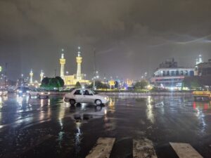 بارش باران پاییزی در جوار بارگاه منور امام رضا(ع)